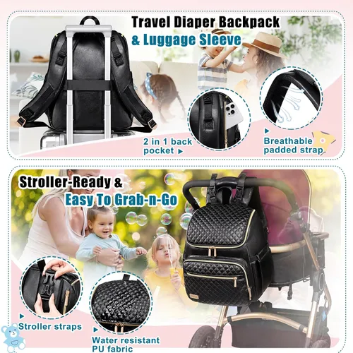 Vista 6 de Mochila para pañales Weitars con cambiador, mochila para pañales de bebé, mochila para pañales de viaje, bolso para pañales para mamá, 5 bolsillos