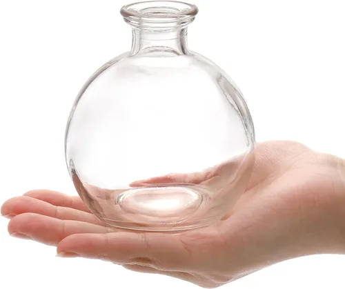 Vista 6 de SOUJOY Juego de 12 jarrones pequeños de bola de cristal, mini jarrón único de flores de baja posición, centros de mesa florales transparentes