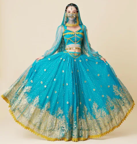 Vista 10 de Disfraces de princesa jazmín para mujer, disfraz de Aladdin para Halloween, cosplay, traje de danza del vientre