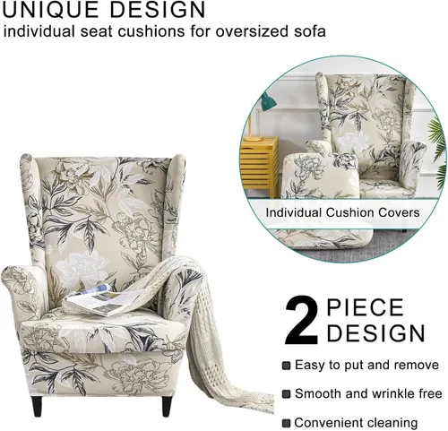 Vista 48 de Eco-Ancheng Funda para silla Wingback, 2 piezas, respaldo de ala, fundas de elastano para sillón con respaldo de ala, fundas para sillón con parte