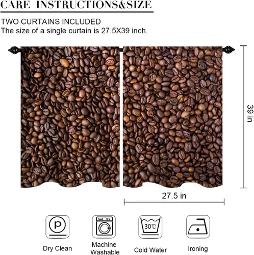 Vista 4 de Cortinas de café en grano de cocina, té de la tarde, con bolsillo para barra, cortinas cortas para ventana de baño, juego de 2 paneles de 27.5