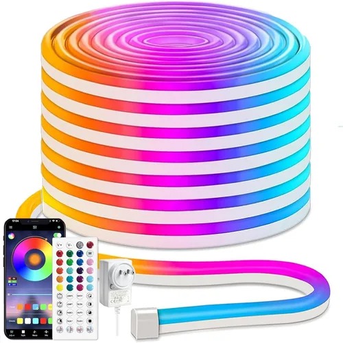 Vista 35 de iNextStation Blue LED Light Strip, 16.4ft/5m 12V Silicone Flexible Neon Rope Lights, IP65 Waterproof Cuttable LED Strip Lights for Gaming Room