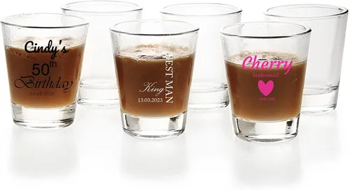 Vista 2 de Vasos de chupito personalizados de 1.41 onzas a granel, regalos personalizados para hombres y mujeres en bodas, cumpleaños, aniversario
