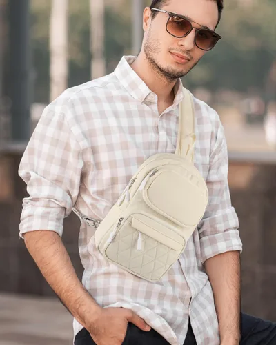 Vista 8 de ETRONIK Bolso bandolera para hombres y mujeres, bolso cruzado antirrobo, mochila de hombro, mochila de pecho para viajes, senderismo