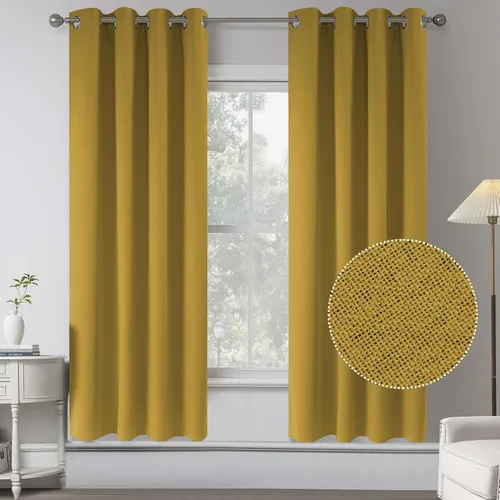 Vista 37 de KEQIAOSUOCAI Cortinas de lino 100% opacas de 100 pulgadas de largo, 2 paneles para dormitorio, estilo casa de campo moderna, completamente negro