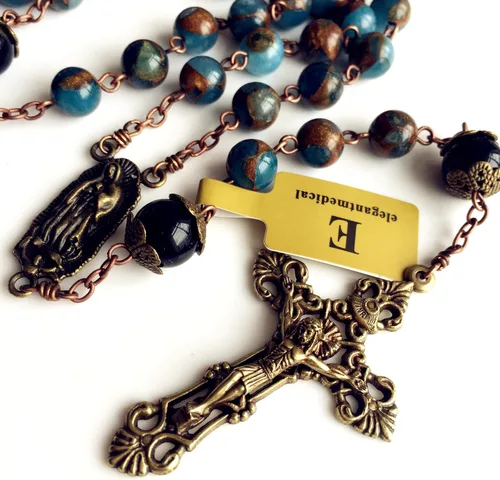 Vista 4 de Elegantmedical - Collar con colgante de obsidiana negra con forma de cruz de Jesucristo