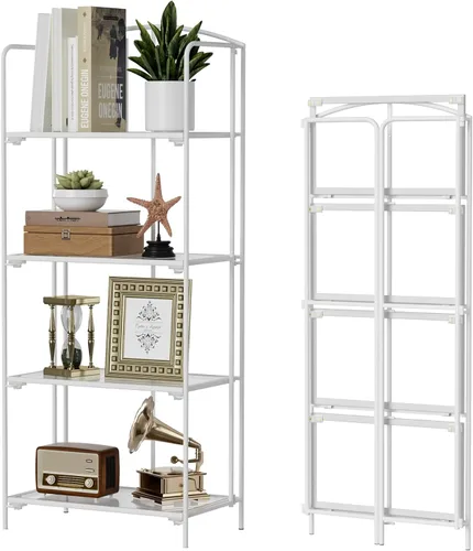 Vista 36 de Crofy - Estantería plegable sin montaje para sala de estar, estantería plegable de 2 niveles en color negro para oficina en casa, organizador