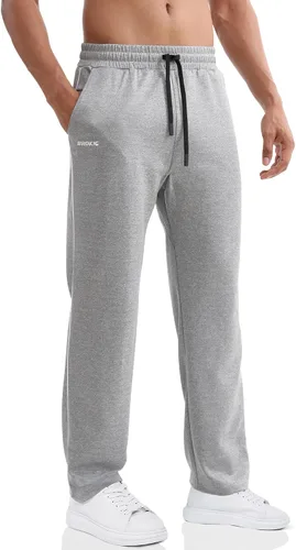 Vista 4 de BROKIG Pantalones deportivos de entrenamiento para hombre con doble bolsillos, parte inferior abierta, holgados, casuales, para descansar