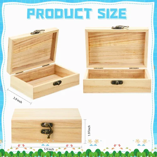 Vista 2 de Tuanse - Caja de madera sin terminar con tapa con bisagras de 6 x 4 x 2 pulgadas, pequeña artesanía sin pintar, joyería, recuerdo, caja
