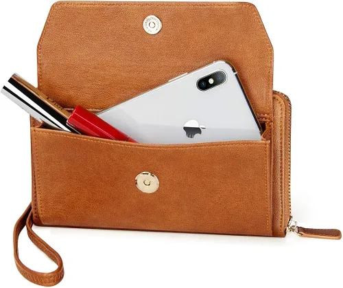 Vista 6 de nuoku Cartera RFID para mujer bolso cruzado con cremallera alrededor de 2 correas