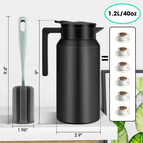 Vista 4 de ShineMe Jarra térmica de café, jarra de café de acero inoxidable de 40 onzas (1.2 L) para mantener líquidos calientes, tamaño de viaje, jarras