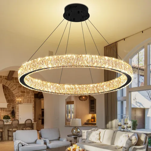Vista 17 de Araña de Cristal LED Moderna Regulable de 8" Anillo Dorado Luminarias Colgantes para Isla de Cocina Comedor Sala de Estar