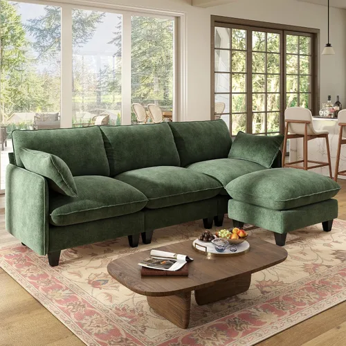 Vista 21 de WorthFurni Sofá modular modular de 105 pulgadas con asiento profundo, sofá nube en forma de L con cojines de gran tamaño y otomanas móviles, sofás