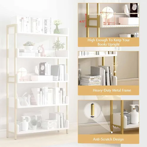 Vista 5 de Estantería de Libros Abierta y Amplia - Moderna Estantería de Libros de Exhibición de Pie de 3 Niveles con Paneles de Tres Lados para Hogar y Blanco