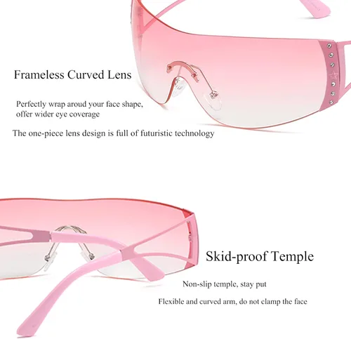 Vista 4 de DQbhzh Gafas de sol Y2K sin montura para mujeres y hombres, gafas de sol futuristas de los años 2000