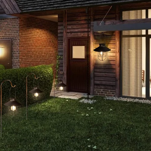 Vista 6 de pearlstar Lámpara Solar Colgante para Exterior, Lámpara de Metal con Bombilla Edison Blanca Cálida, Diseño para Jardín, Patio, Porche, Decoración