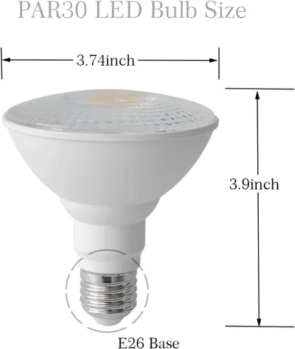 Vista 2 de Paquete de 4 bombillas LED PAR30 de luz diurna, 10 W (equivalente a 75 W), 5000 K, base media E26, regulable, AC120V