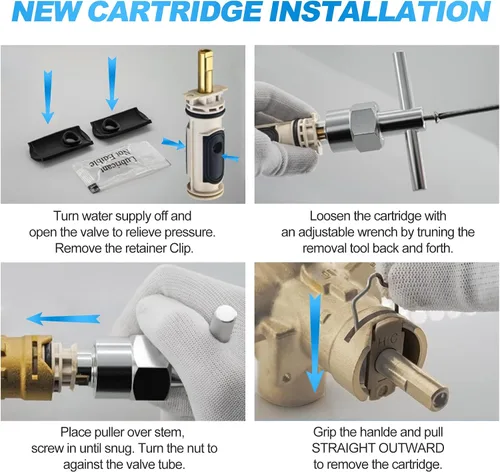 Vista 7 de Kit de cartuchos actualizados 1222 para cartucho de repuesto Moen 1222 con herramienta de extracción 104421, para reparación de ducha temporal Moen
