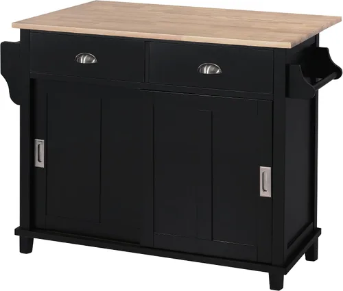 Vista 8 de Delicate Rolling Kitchen Island Cart with Rubber Wood Drop-Leaf Countertop and Lockable Rollers,Storage Cabinet and 2 Drawers,Sliding Barn Door