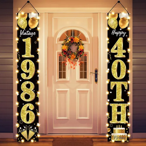 Vista 8 de Cartel de fiesta de cumpleaños número 18 con luces LED para hombres y mujeres - Carteles de puerta de cumpleaños número 18 en negro y dorado vintage