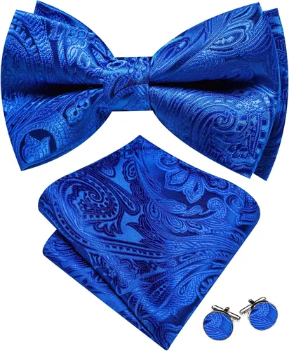 Vista 26 de Barry.Wang Pajarita de Rayas Paisley para Hombre de Seda Preatada Pañuelo de Bolsillo Gemelos Juego Formal Boda Fiesta Graduación