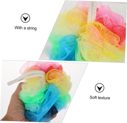 Vista 3 de FOMIYES Esponja de ducha para ducha, esponja de baño, esponja de esponja de baño, bolas de malla de color arcoíris, almohadillas de esponja