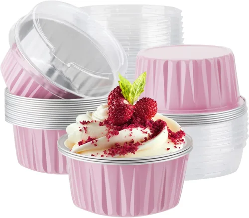 Vista 12 de EUSOAR Forros para cupcakes para hornear, 50 forros para magdalenas de 5 onzas, moldes de papel de aluminio desechables, recipientes de postre