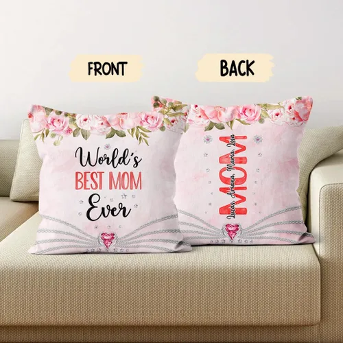 Vista 4 de Useful Gifts for Mom, World's Mom Ever Floral Flowers, Personalized Square Pillow, Gifts for Mother Women from Kids Children