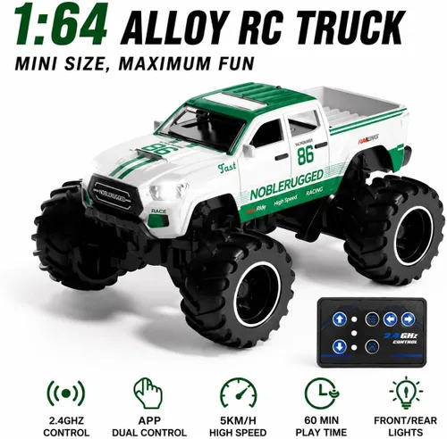 Vista 25 de 1:64 Mini RC Crawler Car, camión de control remoto de aleación con control de aplicación, controlador de 2.4 GHz, 3 modos de velocidad, luces LED
