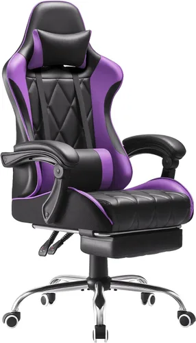 Vista 15 de Shahoo Silla ergonómica para videojuegos, reposapiés y soporte lumbar de Negro