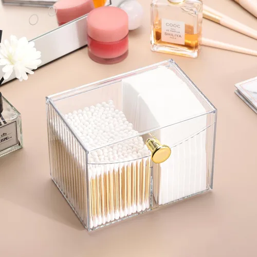 Vista 5 de Tbestmax Dispensador Portahisopo de 2 Secciones, Organizador Transparente de Baño de 2 Rejillas, Contenedor de Almacenamiento de Cosméticos