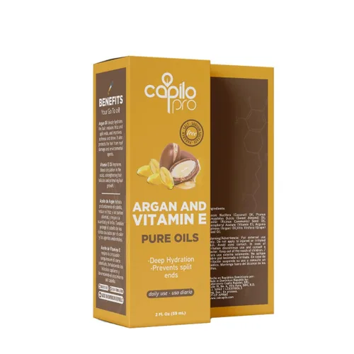 Vista 3 de Capilo Aceite Pro de Argán y Vitamina E - Hidratación profunda y Reparación del Cabello - 2 oz