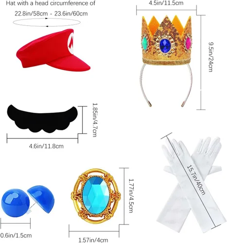 Vista 2 de Jolbndcv Red and Green Hat with Gloves Buttons and Beard Gloves Mushroom Brooch Fake Noses for Cosplay Costume Juego de coronas