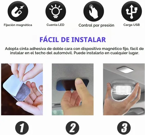 Vista 4 de Ohleats Luces de Techo del Interior del Automóvil, Lámpara de Cúpula Inalámbrica Magnética Recargable USB, Luz LED de Lectura de Mapas