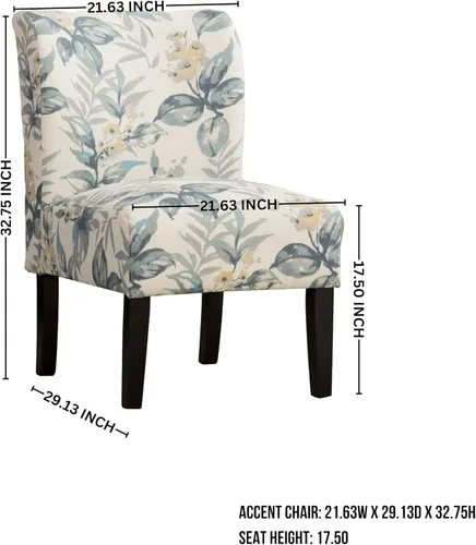 Vista 2 de Roundhill Furniture Silla de acento contemporánea sin brazos de tela con estampado Capa, hojas azules