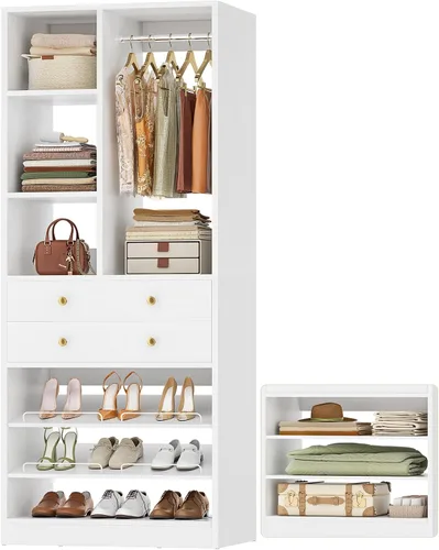 Vista 18 de Besiost Sistema de Armario Pequeño, Sistema Organizador de Armario de Madera de 28"/2.3 Pies con Cajones y Estantes, Sistemas de Armario Walk-in