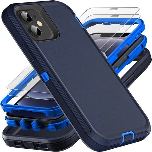 Vista 11 de YKHJKLEC Funda para iPhone 12 Mini, grado militar 3 en 1, resistente a los golpes, a prueba de caídas, polvo con 2 protectores de pantalla de vidrio