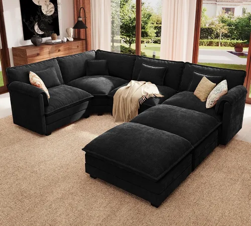 Vista 38 de ELUCHANG Sofá Seccional Modular en Forma de L de 113 pulgadas, cómodo sofá nube de 4 asientos con otomana móvil, sofá de asiento profundo para sala