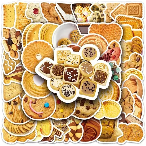 Vista 8 de Calcomanías de galletas 50 calcomanías de vinilo impermeables para botellas de agua, laptop, automóvil, equipaje, computadora, teléfono celular