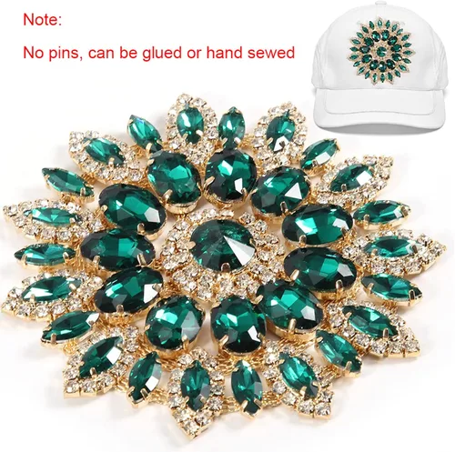 Vista 4 de Broche de flores de diamantes de imitación de cristal, base de oro verde para mujer, broche de ramillete grande de 4.3 in, bolso de bufanda