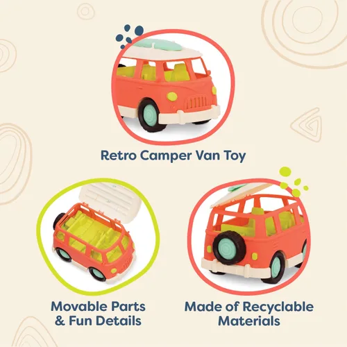 Vista 3 de B. toys Camper de juguete - Furgoneta retro - Camper con partes móviles - Coches de juguete para niños pequeños, niños - 12+ meses - Happy Cruisers