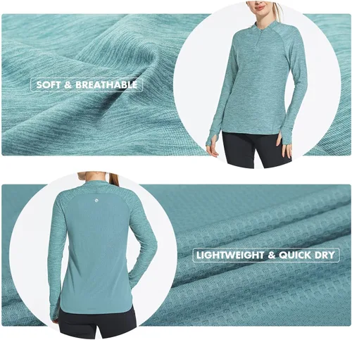 Vista 2 de BALEAF Camisas de secado rápido para mujer de manga larga para correr senderismo entrenamiento UPF50 SPF ligera sin botones