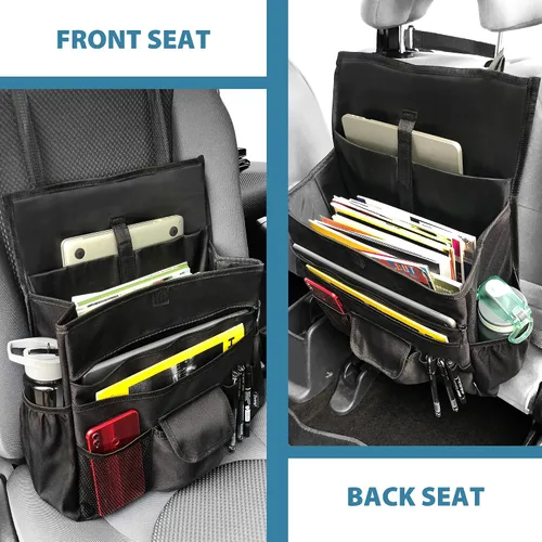 Vista 7 de Elantrip Organizador de asiento delantero de automóvil, almacenamiento de asiento trasero con correas ajustables, organizadores de asiento de camión