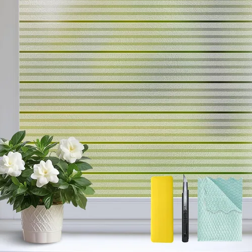 Vista 9 de Película de privacidad para ventana, diseño de rayas, no adhesiva, esmerilada, adherencia estática, esmerilada, para ventana, bloqueador solar Rayas