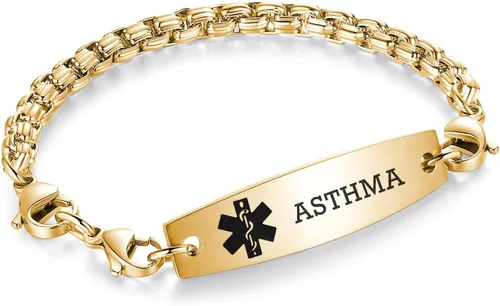 Vista 61 de Brazaletes de alerta médica ajustables de 7.5" a 9" para mujer/hombre, de acero inoxidable, intercambiables Cadena de bloque