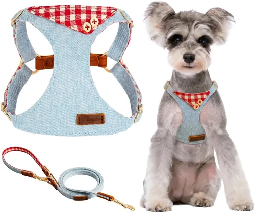 Vista 21 de Arnés sin tirones para perro, con correa multifunción, pechera suave y ajustable para mascota, no ahorca, chaleco a prueba de escape, azul vaquero