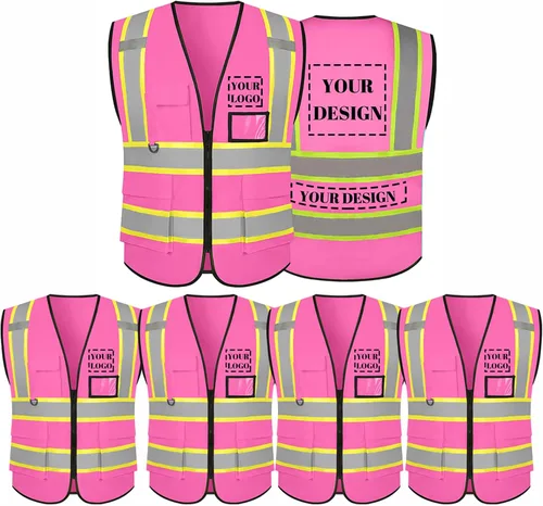 Vista 5 de Chaleco de seguridad reflectante de alta visibilidad con 5 bolsillos y cremallera clase 2 para adultos, unisex, ropa de trabajo de seguridad