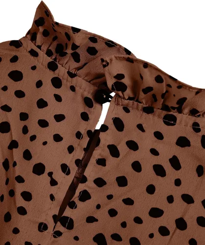 Vista 4 de Remidoo Blusa de manga abombada con cuello alto falso y estampado de leopardo para mujer