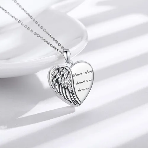 Vista 2 de CHENGHONG Heart Pendant Locket Necklace 925 Sterling Silver Personalized Locket Necklace That Holds Pictures Photo Memorial Memory Jewelry Gifts for