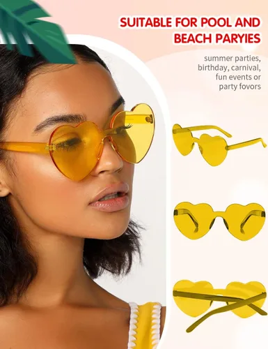 Vista 5 de LOHO MAGICA 9 pares de gafas de sol con forma de corazón sin montura en forma de corazón, gafas de sol para fiesta, gafas de sol de corazón